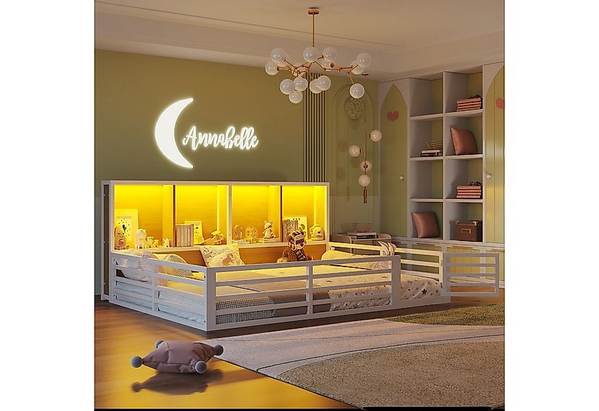 TavilaEcon Kinderbett Zaunbett 140x200 cm mit LED-Beleuchtung & Stauraum, A günstig online kaufen