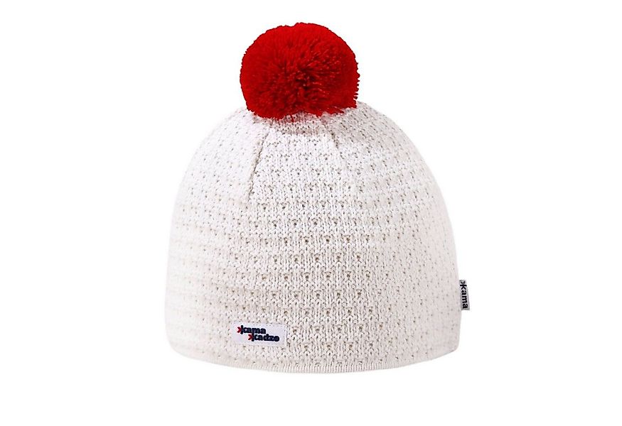 kama Strickmütze (Bommel) K36 Merino Kamakadze - weiss/rot - 1 Stück günstig online kaufen