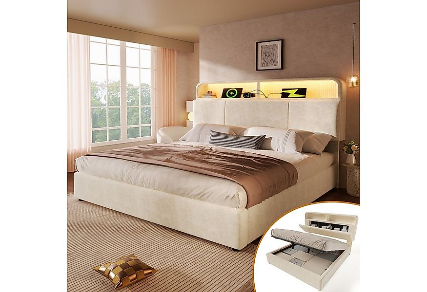 STILVORA Polsterbett 180x200 mit Bettkasten,Stauraumbett Jugendbett mit LED günstig online kaufen