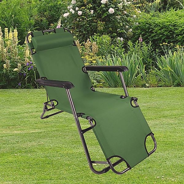 Relax Gartenliege in Grün und Schwarz mit Armlehnen günstig online kaufen