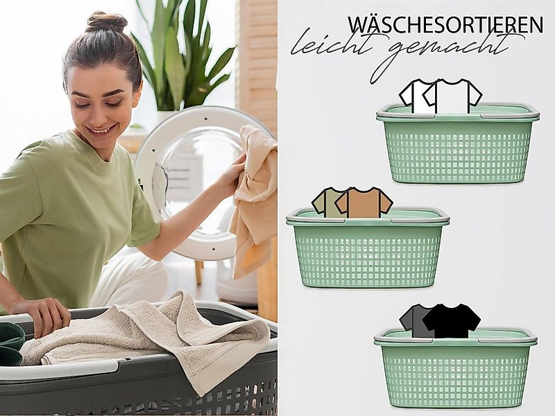 Hausfelder Wäschekorb Wäschewanne 58x37x25cm (Jadegrün, 2 Körbe + 2 Wannen, günstig online kaufen