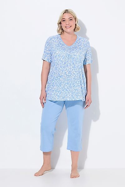 Ulla Popken Pyjama Pyjama Blumen V-Ausschnitt günstig online kaufen