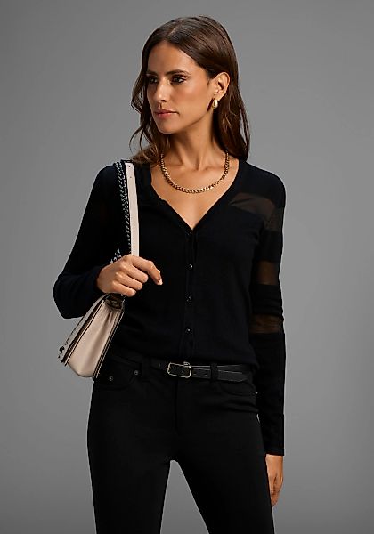 Melrose Strickjacke mit transparenten Streifen und Knopfleiste günstig online kaufen