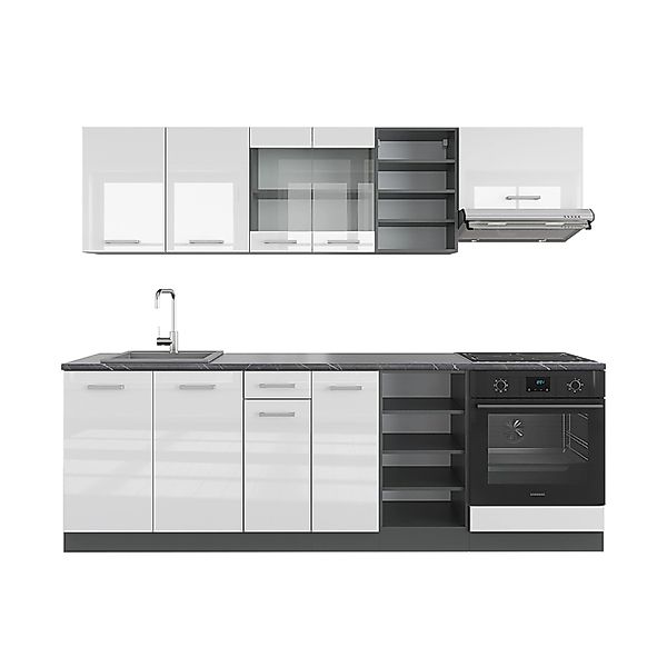 Vicco R-Line Küchenzeile Weiß Hochglanz/Anthrazit 240 cm ohne Arbeitsplatte günstig online kaufen