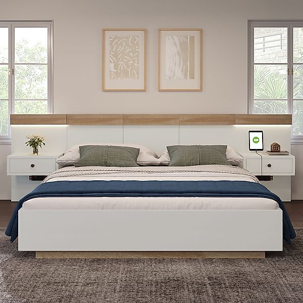 MODFU Massivholzbett Nachttisch mit LEDs im günstig online kaufen