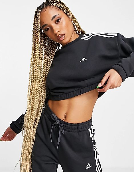 adidas – Training – Sweatshirt in Dunkelgrau mit kurzem Schnitt und drei St günstig online kaufen