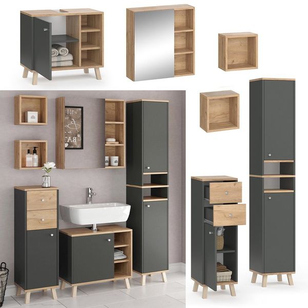 Vicco Badmöbel-Set Senyo, Anthrazit/Goldkraft Eiche, 5 günstig online kaufen