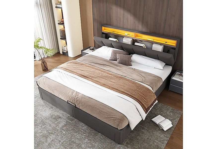 REDOM Polsterbett Hydraulisch Stauraumbett mit Bettkasten (Doppelbett aus S günstig online kaufen