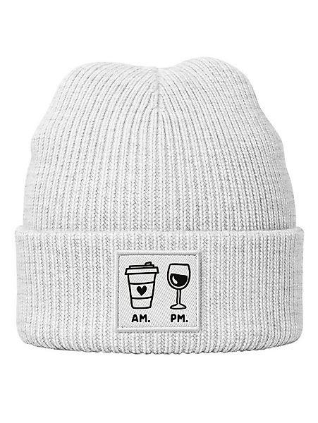 Neverless Strickmütze Damen Beanie Patch Coffe & Wine AM PM Aufdruck Print günstig online kaufen