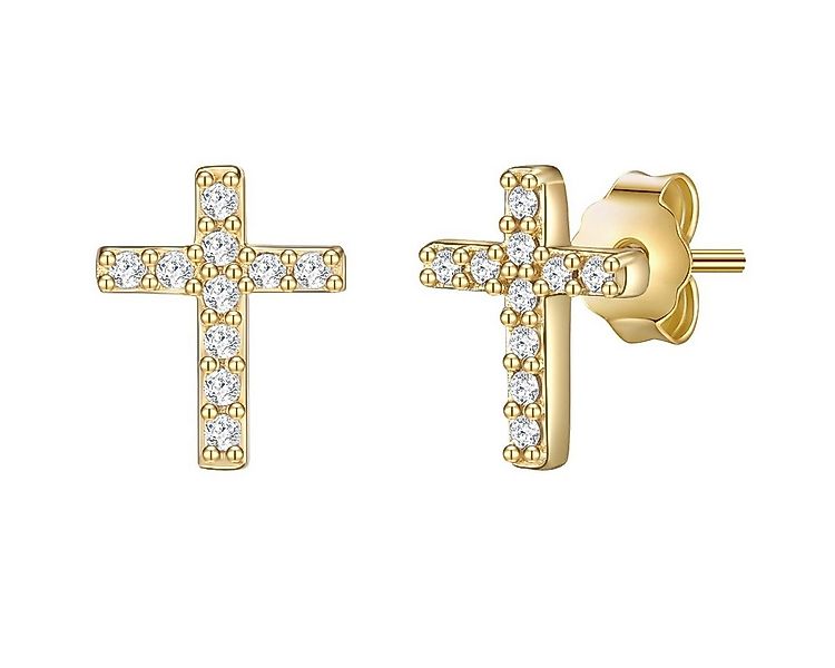 Lulu & Jane Paar Ohrstecker Kreuz gelbgold, mit Zirkonia günstig online kaufen