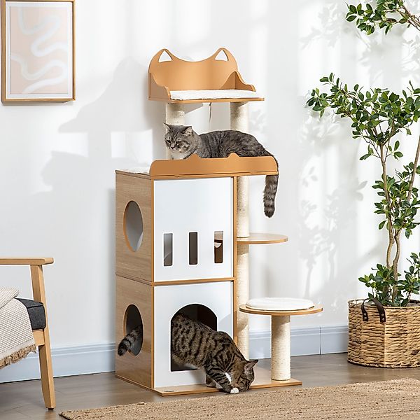 PawHut Kratzbaum, 133 cm, Katzenbaum Katzenkratzbaum mit 2 Katzenhöhlen, mi günstig online kaufen