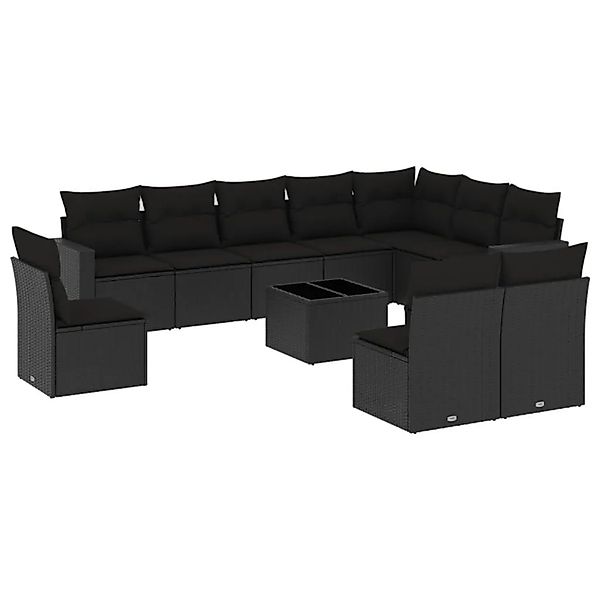 vidaXL 11-Tlg Garten-Sofagarnitur mit Kissen Schwarz Poly Rattan 3251452 günstig online kaufen