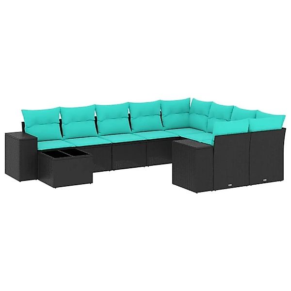 vidaXL 10-Tlg Gartensofa-Set mit Kissen Schwarz Polyrattan 3223056 günstig online kaufen