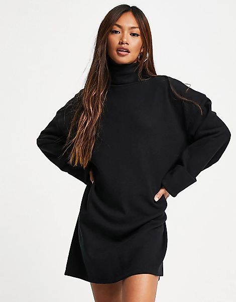 ASOS DESIGN – Superweiches Mini-Pulloverkleid in Schwarz mit umgeschlagenen günstig online kaufen