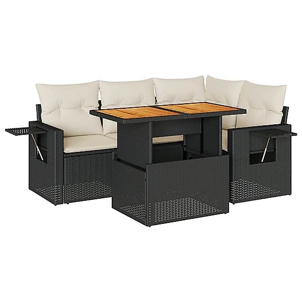 vidaXL 5-Tlg Garten-Sofagarnitur mit Kissen Schwarz Poly Rattan 3327143 günstig online kaufen