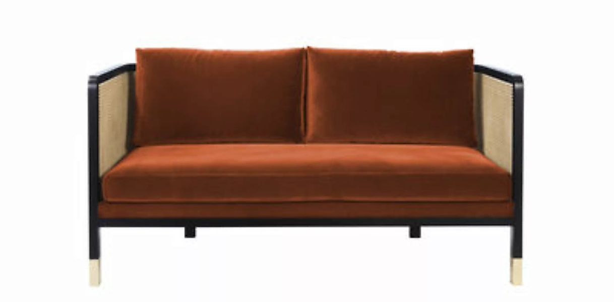 Sofa Cannage textil faser orange beige holz natur / L 160 cm - Velours - RE günstig online kaufen
