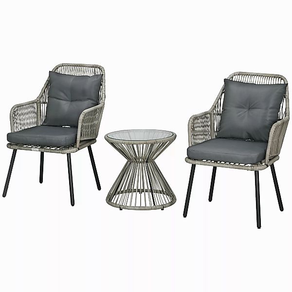 Outsunny Gartenbistro-Set 3-teilig, Stahlrahmen, 2 Sessel + 1 runder Beiste günstig online kaufen