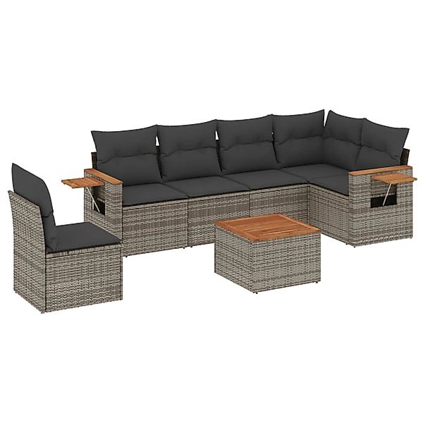 vidaXL 7-Tlg Garten-Sofagarnitur mit Kissen Grau Poly Rattan 3226865 günstig online kaufen