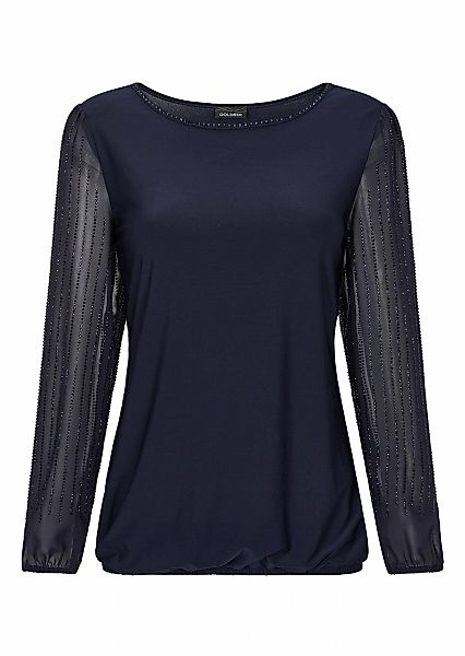 GOLDNER Langarmshirt "Kurzgröße Shirt mit glitzernden Chiffon-Ärmeln" günstig online kaufen