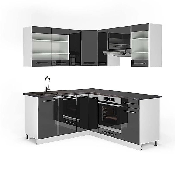 Vicco Fame-Line Eckküche Anthrazit Hochglanz/Weiß 160 x 190 cm AP Anthrazit günstig online kaufen
