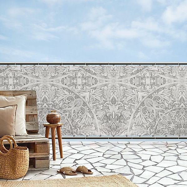 Balkon Sichtschutz Graues Mandala Aquarell Muster Ornament günstig online kaufen
