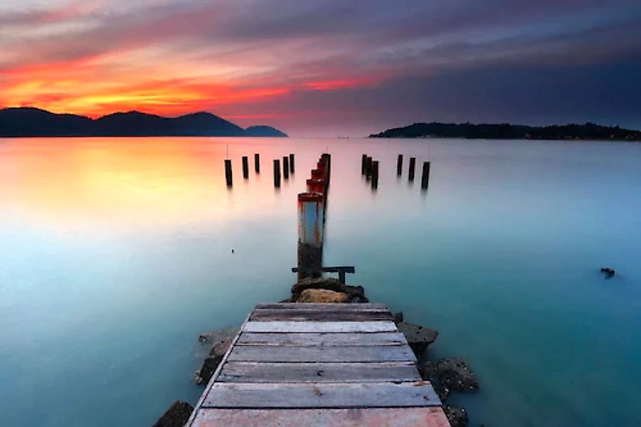 Papermoon Fototapete »PIER-SEE NATUR LANDSCHAFT MEER HOLZ STEG DÄMMERUNG DE günstig online kaufen