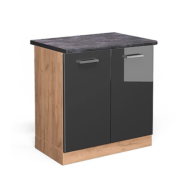 Vicco Spülenunterschrank R-Line Anthrazit Hochglanz/Goldkraft Eiche 80 cm A günstig online kaufen