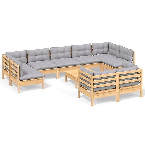 vidaXL 10-Tlg Garten-Lounge-Set mit Grauen Kissen Kiefer Massivholz 3097252 günstig online kaufen