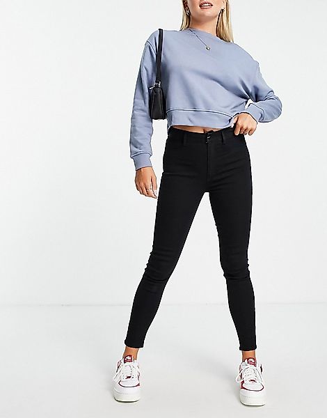 Pull&Bear – Sehr enge Basic-Jeans mit hohem Bund in Schwarz günstig online kaufen