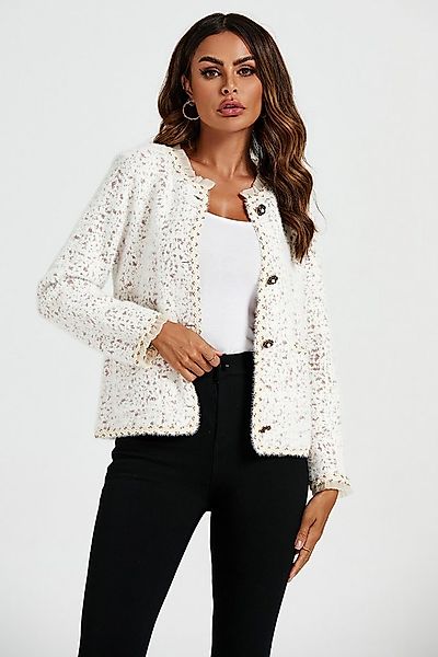 FS Collection Bouclèjacke Damen Bouclé-Jacke Kurzjacke mit Spitzenbesatz un günstig online kaufen