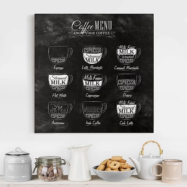 Leinwandbild - Quadrat Kaffeesorten Kreidetafel günstig online kaufen