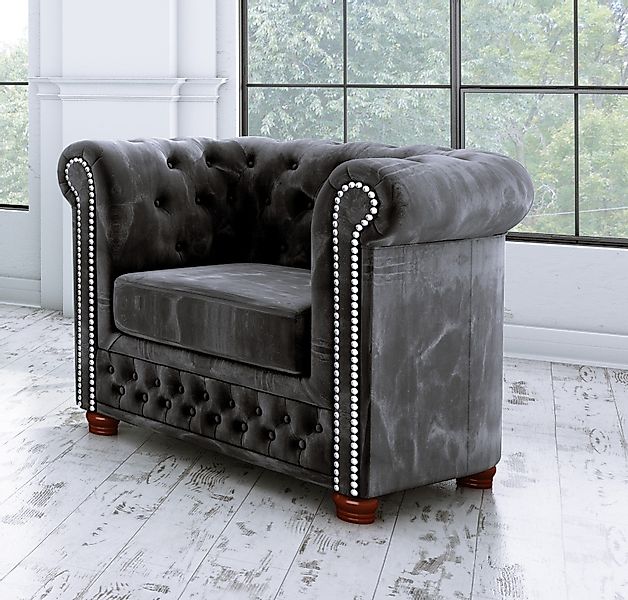 S-Style Möbel Chesterfield-Sessel Leeds aus Samt-Stoff günstig online kaufen