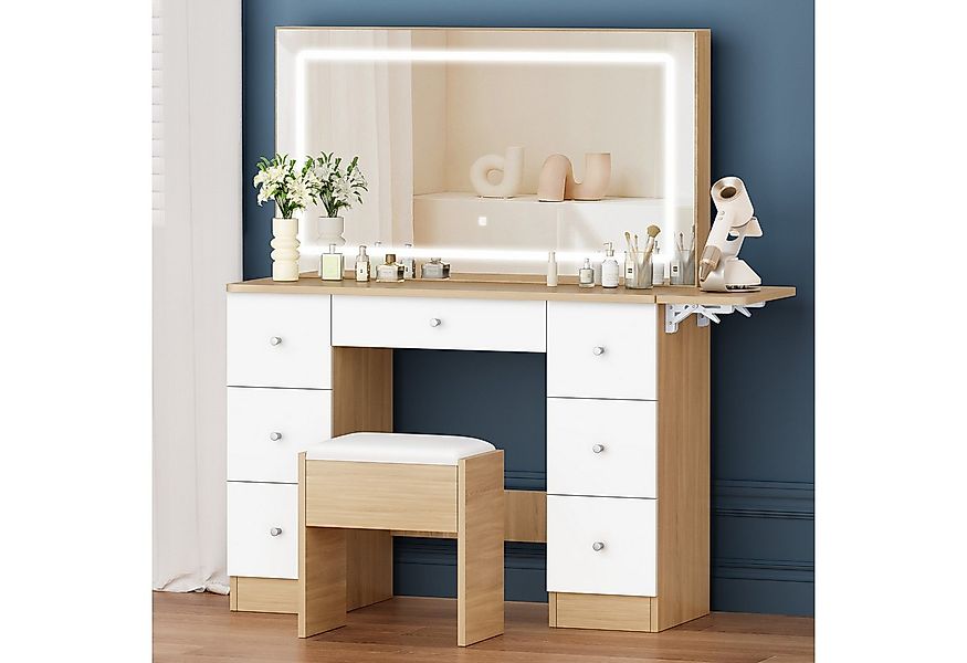ALFORDSON Schminktisch mit LED-Spiegel, 7 Schubladen und Steckdosen, Schmin günstig online kaufen