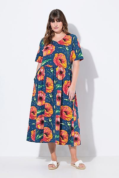 Ulla Popken Midikleid Maxikleid Mohn V-Ausschnitt günstig online kaufen