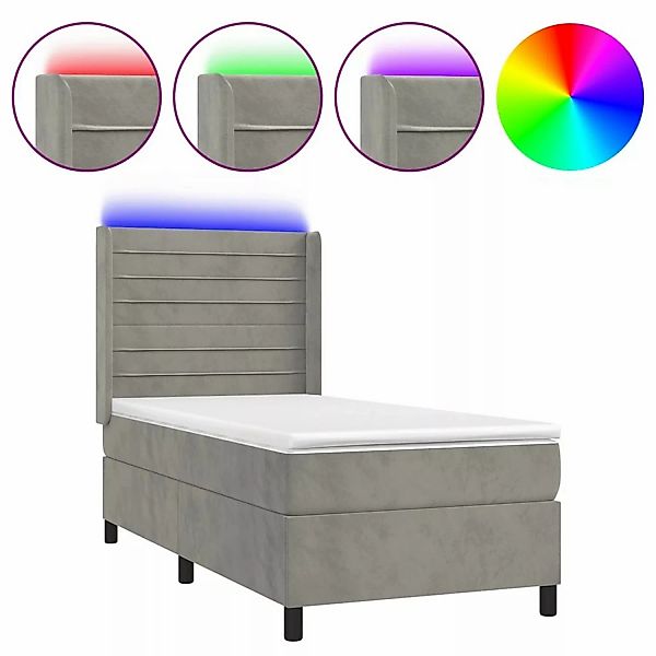 vidaXL Bett Boxspringbett mit Matratze & LED Hellgrau 90x190 cm Samt günstig online kaufen