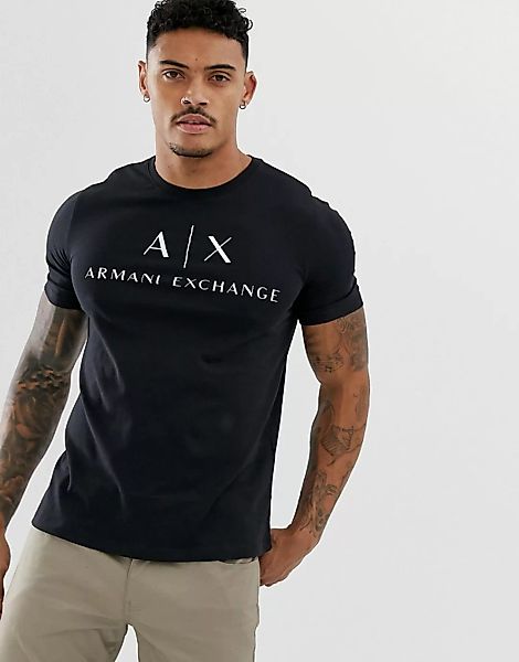 Armani Exchange – Schwarzes T-Shirt mit Logo-Schriftzug günstig online kaufen