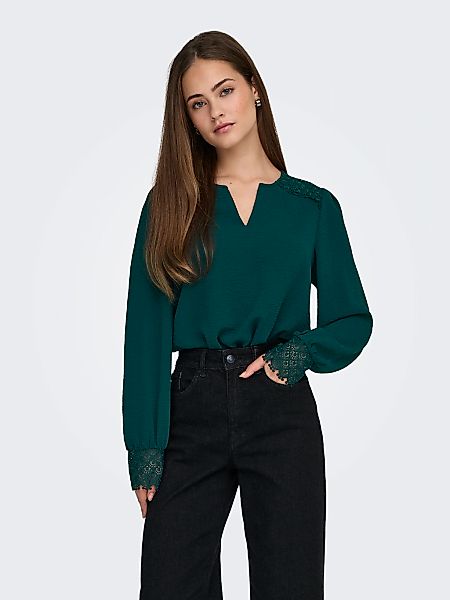 ONLY Langarmbluse "ONLCERENA METTE L/S LACE VNECK TOP WVN" Kunstfaser, regu günstig online kaufen