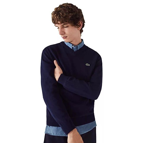 Lacoste Classic Fit Ribbed V Cotton Pullover XL Navy Blue günstig online kaufen