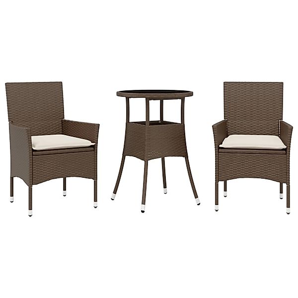 vidaXL 3-Tlg Garten-Essgruppe mit Kissen Braun Poly Rattan Glas 3278619 günstig online kaufen