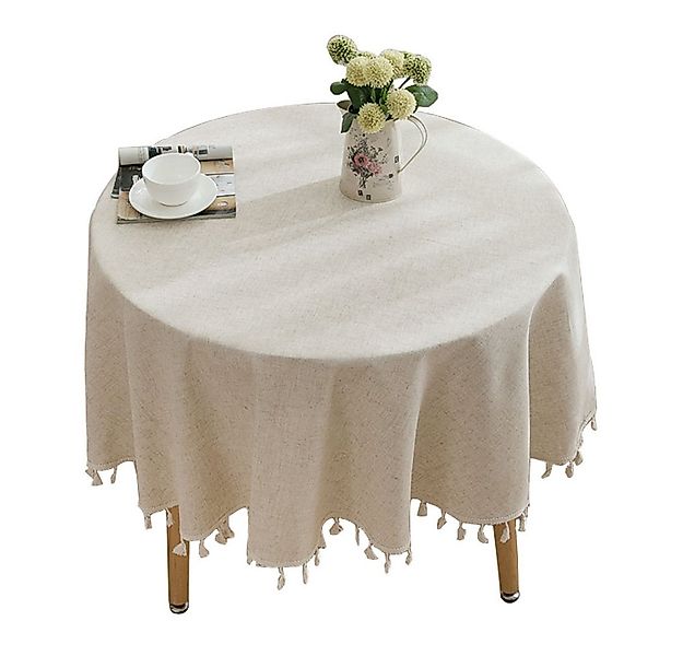 NUODWELL Tischdecke Tischdecke Rund mit Quaste,Abwaschbar Leinen Baumwolle günstig online kaufen