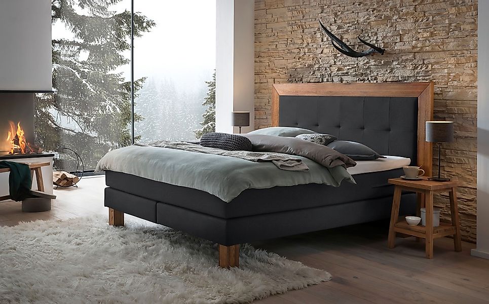 HASENA Boxspringbett "Rustico" Umrandung in Wildeiche, Punktsteppung im Kop günstig online kaufen