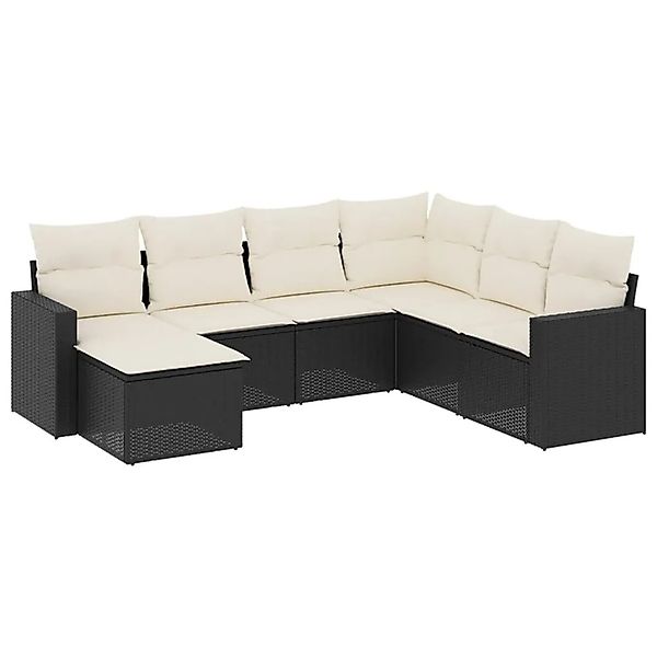 vidaXL 7-Tlg Garten-Sofagarnitur mit Kissen Schwarz Poly Rattan 3251633 günstig online kaufen