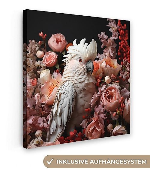 OneMillionCanvasses® Leinwandbild Kakadu - Tier - Natur - Botanisch - Blume günstig online kaufen