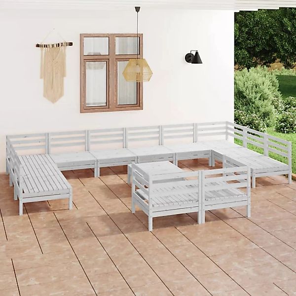 13-tlg. Garten-lounge-set Weiß Massivholz Kiefer günstig online kaufen