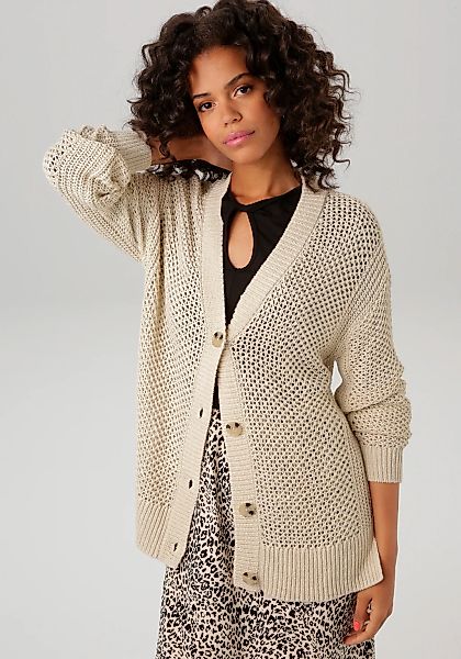 Aniston CASUAL Strickjacke, mit trendigem Lochstrick-Muster günstig online kaufen