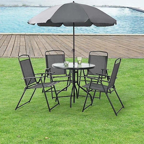 Gartenmöbel-Set DUBLIN-100, 4 Stühle mit Tisch und Sonnenschirm, schwarz mi günstig online kaufen