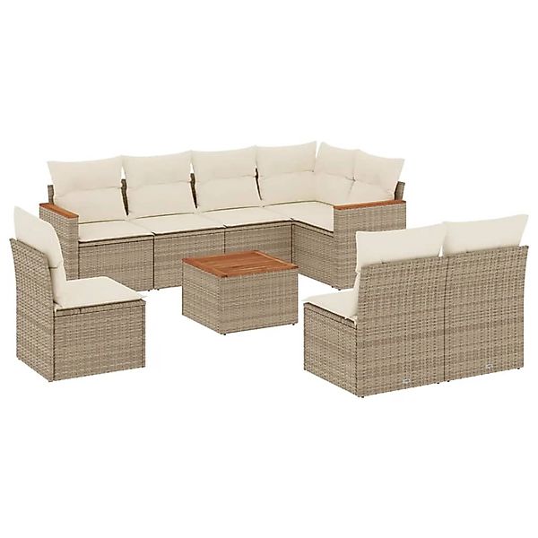 vidaXL 9-Tlg Garten-Sofagarnitur mit Kissen Beige Poly Rattan 3258453 günstig online kaufen