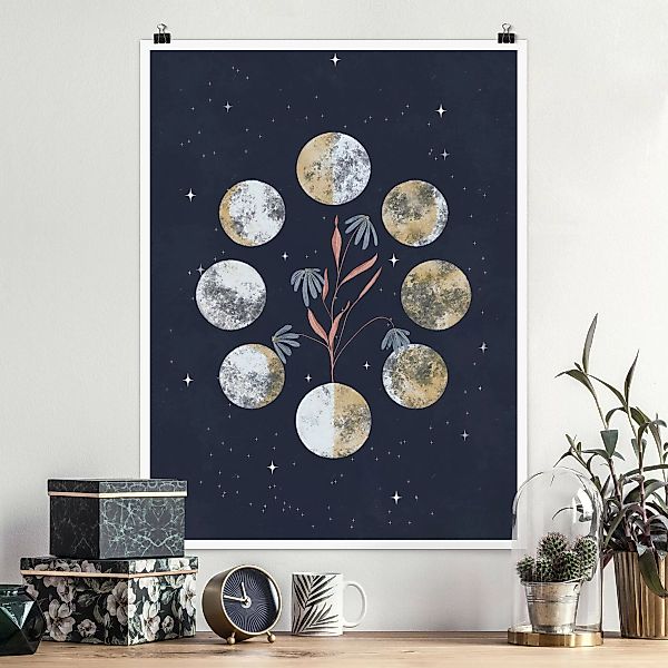 Poster Mondphasen und Margeriten günstig online kaufen