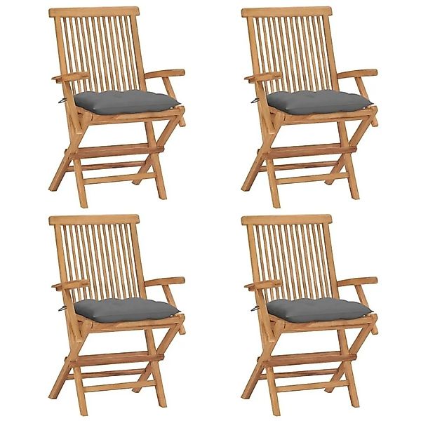 vidaXL Gartenstühle mit Grauen Kissen 4 Stk Massivholz Teak 3065633 günstig online kaufen