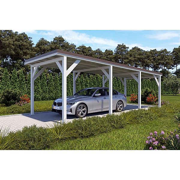 Holzbrüder Carport Ralf 26m² Reinweiß-Dunkelbraun günstig online kaufen